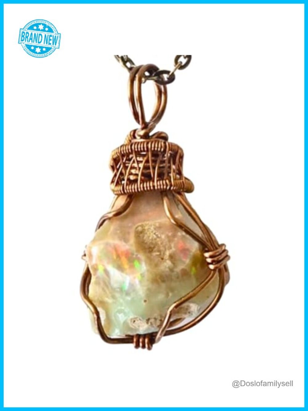 Handmade Raw Opal Pendant Necklace 24" Antique Bronze Chain